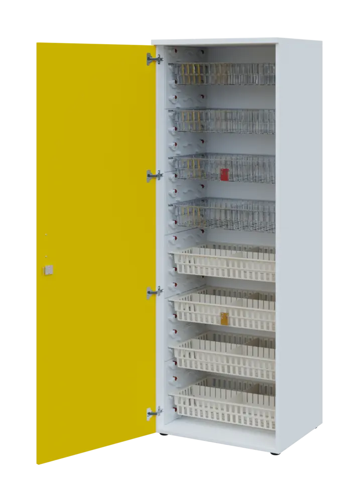 EUROMEDICA D - 66/M skříň léková boxová, 1-dveřová, levá, 1950x660x535, korpus bílý, dvířka žlutá odio